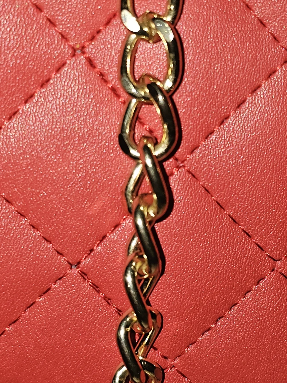 Badgley Mischka Red Quilted Tote with Gold Chain Handles